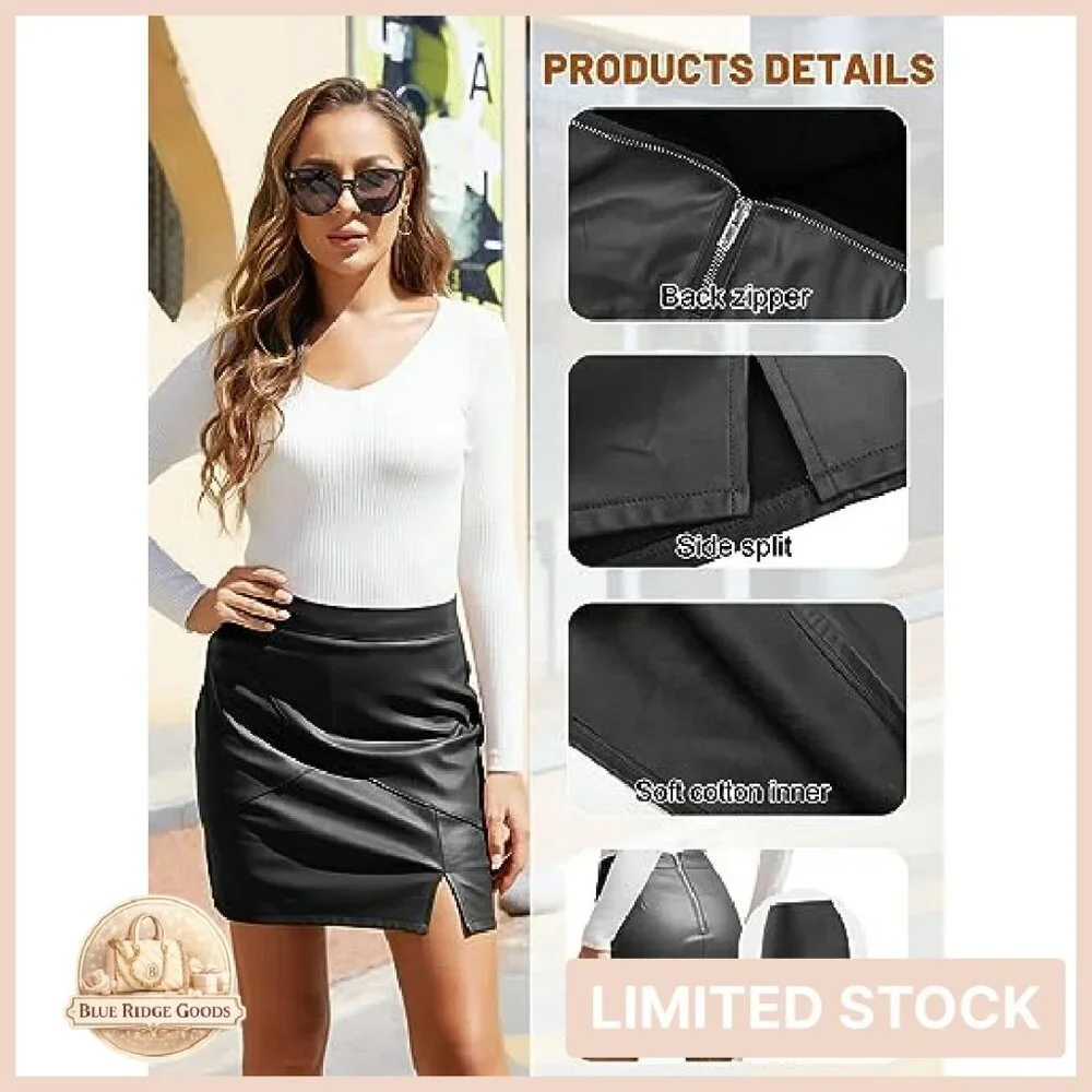 Faux Leather Bodycon Pencil Mini Skirt High Waisted Y2K Chic Party Wear
